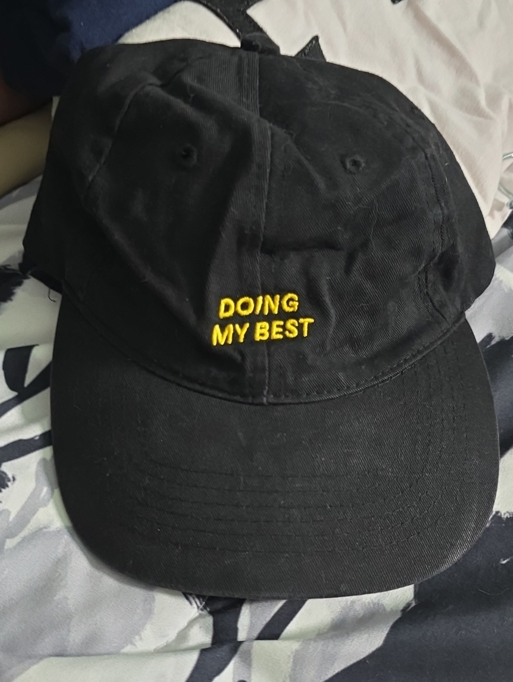 Doing My Best Embroidered Baseball Cap - Black with Yellow Stitching